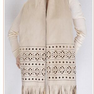 Beige Laser Cut Fringe scarf